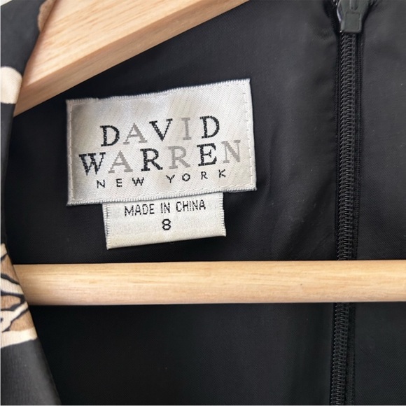 Vintage 100% Silk Elegant David Warren Floral Black Tan Midi Dress size 8 - Picture 2 of 5